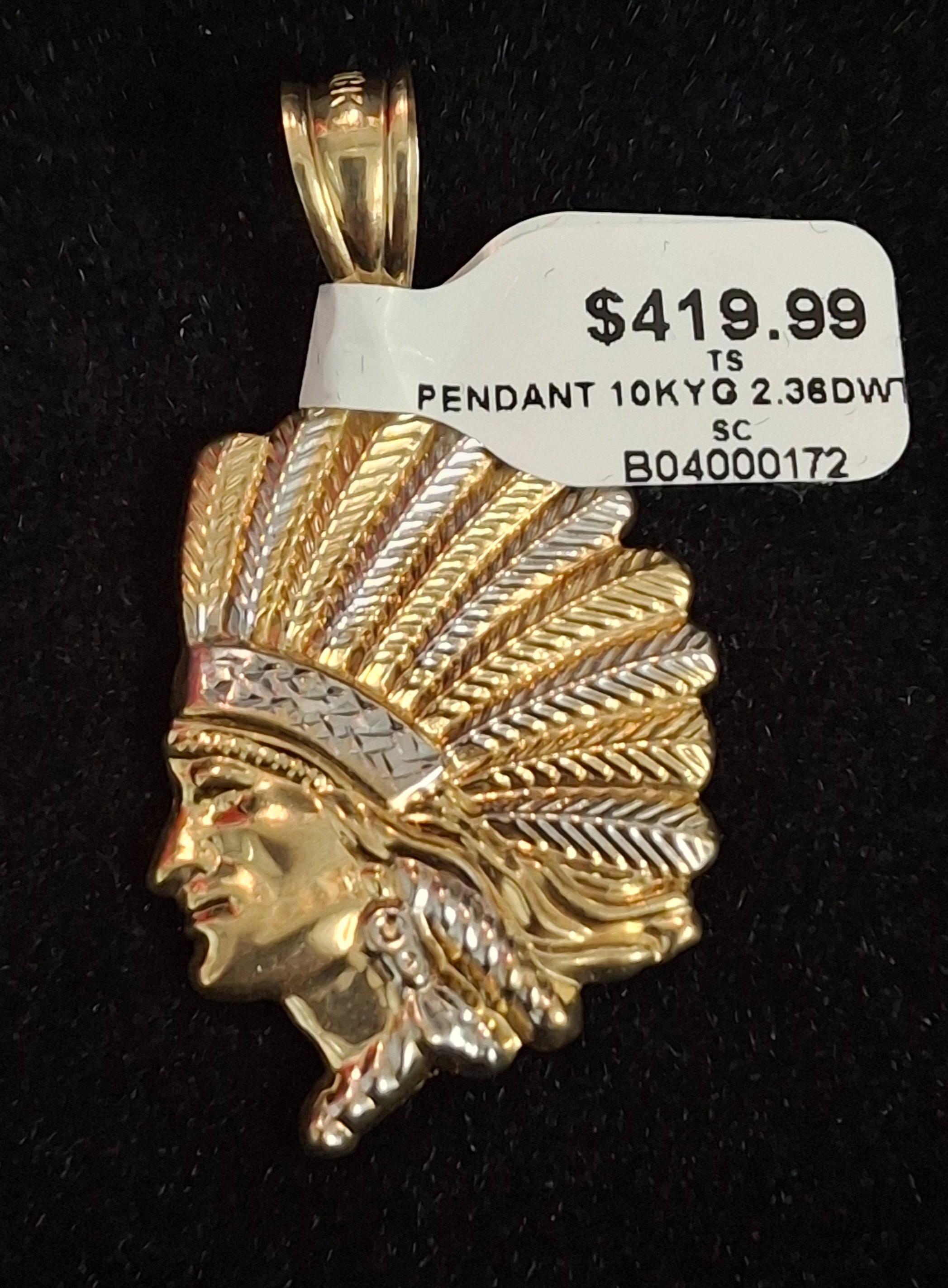 GOLD PENDANT: 2.36DWT 10K-Y/G, INDIAN HEAD