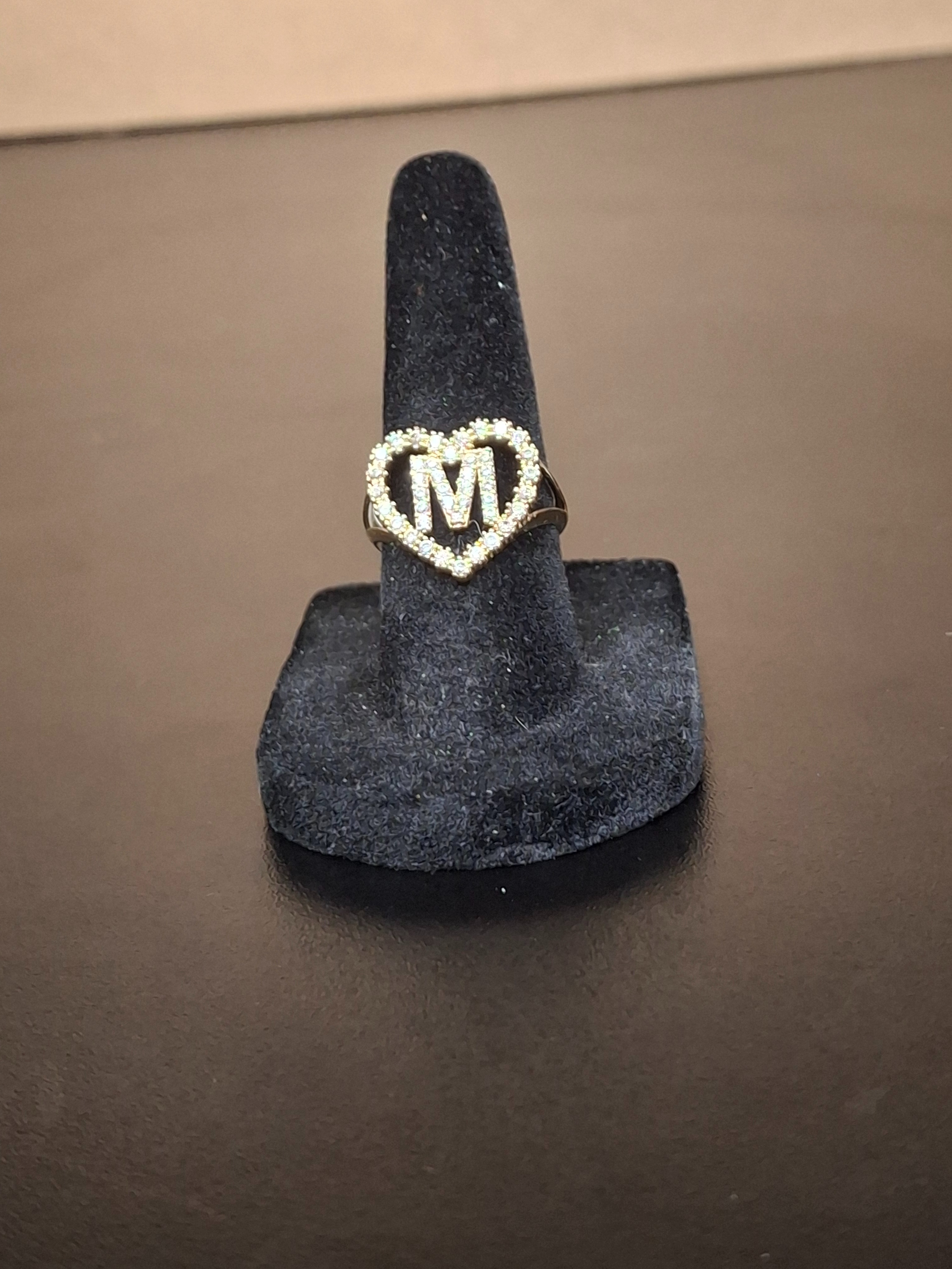 FILIGREE DIA , 10KT, 1.60 DWT; HEART RING W/"M" INITIAL